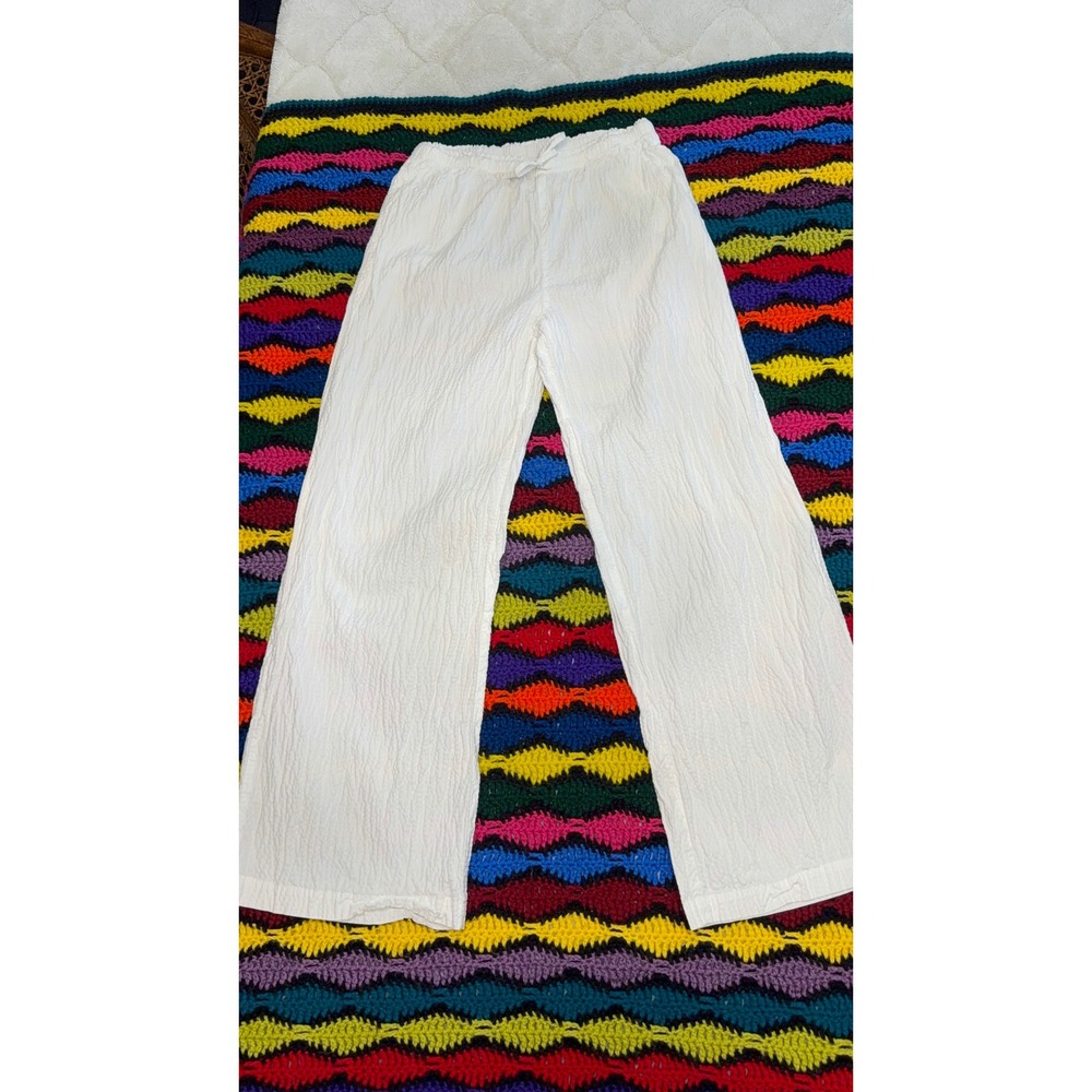 A New Day White Cotton Crinkle Gauze Wide Leg Pants S Coastal Beach Linen-Look